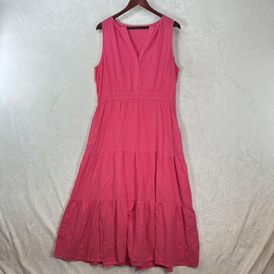 Nic + Zoe Dress Womens XL Pink Organic Linen Blend V Neck Sleeveless Tiered Maxi