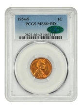 1954-S 1C PCGS/CAC MS66+RD - Lincoln Cent (Wheat Reverse)