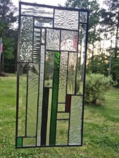 Stained Glass Hanging Panel Suncatcher, Geometric 15.5" Height 7.5" Length