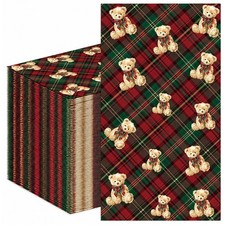 50Pcs Christmas Bear Guest Napkins, Red Green Buffalo Plaids