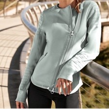 Athleta Jasper Green SoftTech Asymmetric Zip Moto Athleisure Travel Jacket XS