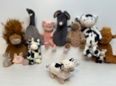 Little Jellycat extrem selten Barn Buddy Kuh Quietschspielzeug, neu mit Etikett, original