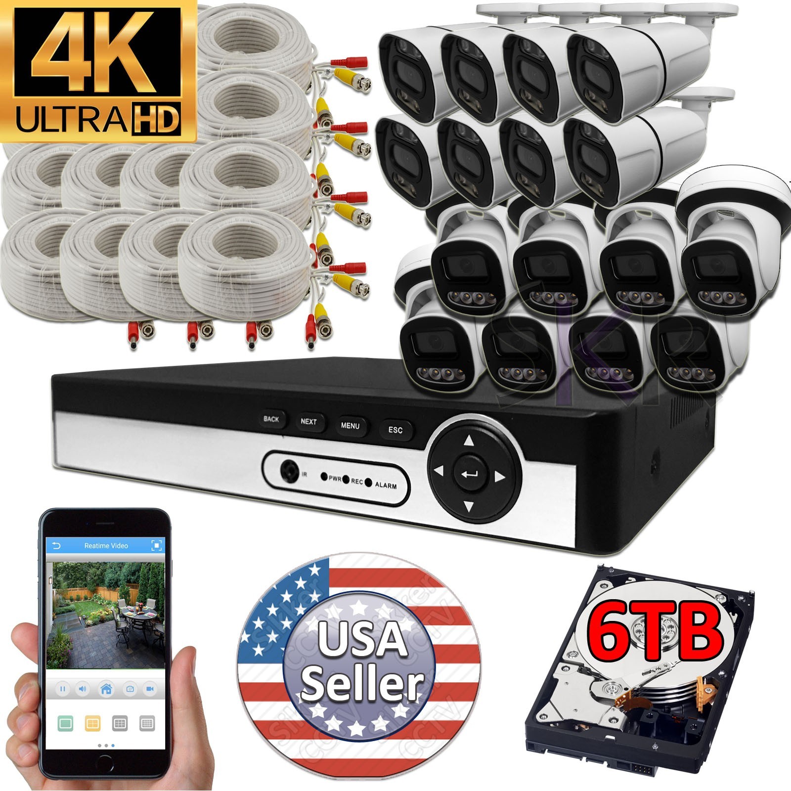 Sikker 16 Channel DVR 8MP 4K Security Camera System with 16ch Audio sound record