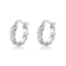 Solid 925 Sterling Silver Daisy Flower Hoop Earrings for Women Teen Girls Cluste