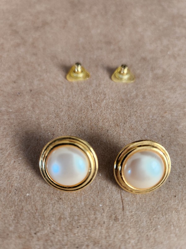 ​​Vintage Liz Claiborne LCI Faux Pearl Gold Tone Pierced Earrings