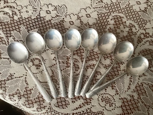 8 Gorham Camellia Sterling Silver Cream Or Round Soup Spoons Scrap Or Not 286.0g