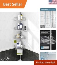 Corner Shower Caddy Tension Pole 4-Tier Adjustable Bathroom Organizer Silver