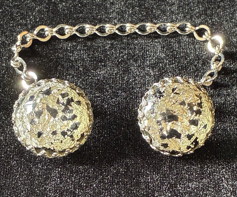Vintage Silver & Black Confetti Lucite Silver tone Metal Chain Sweater Clip
