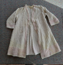VTG 1950s Chenille Childs Bath Robe w Stripe Design Total Length 24in /Pink