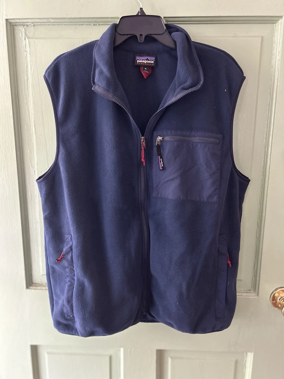 Patagonia Synchilla Fleece Vest Mens XL Blue Navy Full Zip Outdoor Pockets Warm