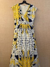 Gap cap sleeve fit & flare maxi dress size 10 white with blue&yellow leaf print