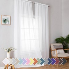 Simplebrand Sheer White Curtains 96 Inches 42"W x 96"L Pack of 2 ,