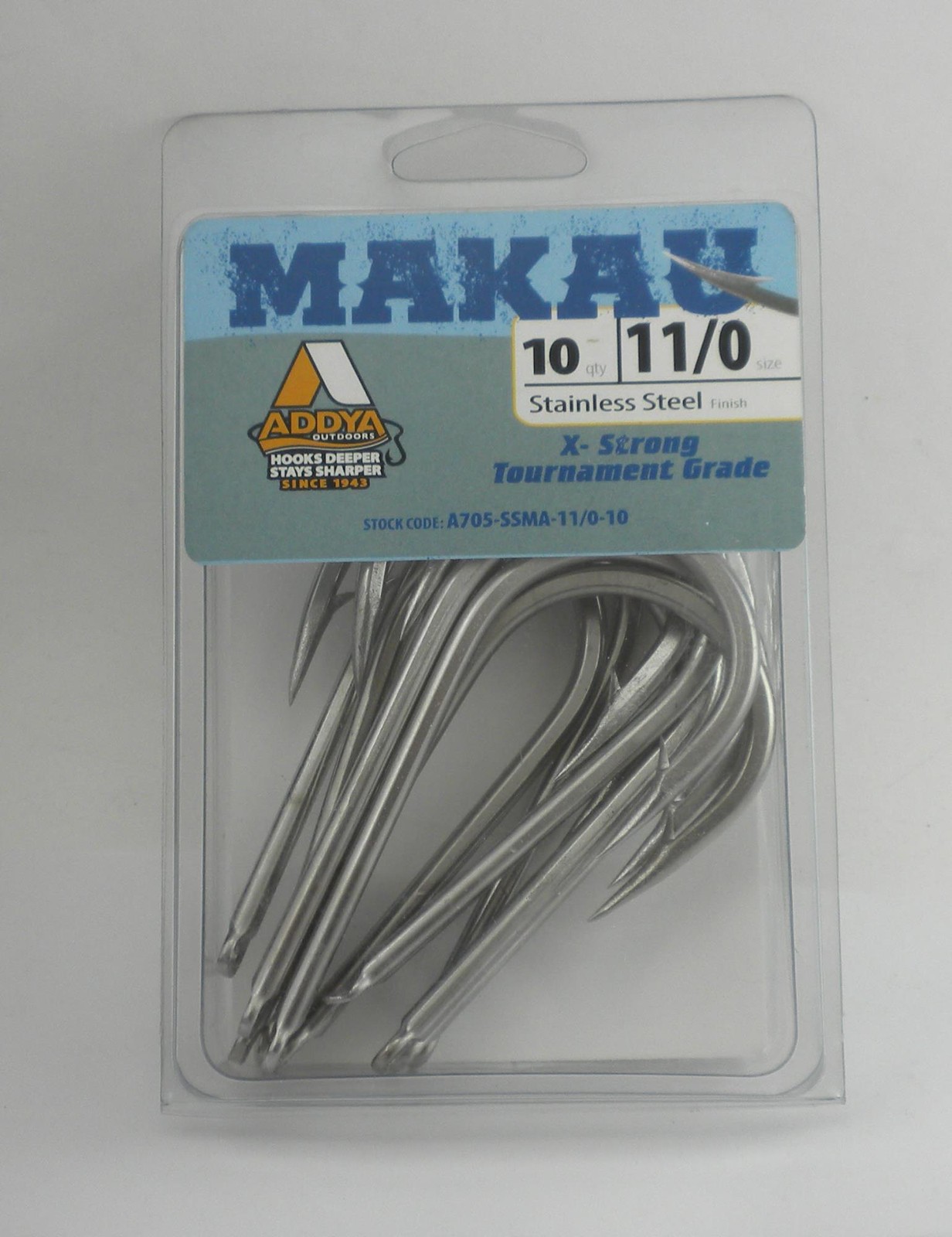 Addya A705SSMA11/0-10 Makau Needle Eye Big Game Hook Sz 11/0 10CT