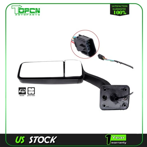 For Freightliner Cascadia 2008-16 Driver LH Side Hood Black Power Heated Mirror
