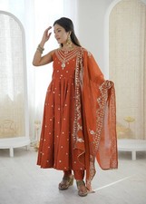 Gown Pakistani Orange Salwar Kameez Ready To Wear Dress Wedding Bollywood Party