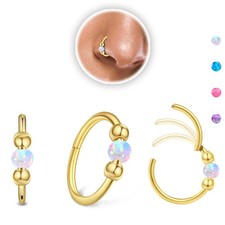 Thiswhyimbeauty 2PCS 18g Opal Nose Rings for 20G-8 10mm, B-Gold White opal