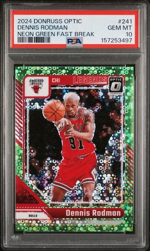 2024 DONRUSS OPTIC DENNIS RODMAN NEON GREEN FAST BREAK /5 PSA 10