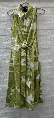 New Donna Karan New York Sleeveless Linen Blend Shirt dress Kiwi Cream Size 4