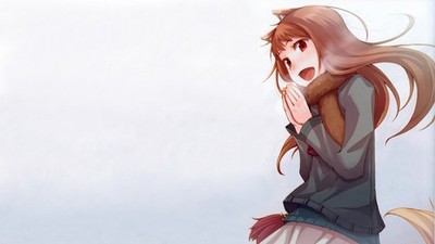 Anime girls cold holo spice wolf simple background white Custom Gaming Mat Desk