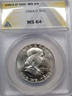 1963 D ANACS MS 64 Franklin Silver Half Dollar,  50C