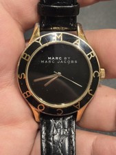 MARC JACOBS BLADE GOLD BLACK TONE BLACK  LEATHER BAND WATCH-MBM1201 WORKS C73