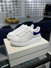 Alexander McQueen sneakers Navy blue velvet Men's Little white shoes free shippi