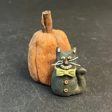 Blossom Bucket Halloween Black Cat In Bow Tie & Pumpkin Suzi Skoglund 3" Figure