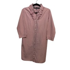 Sibel Saral Shirt Dress Ruffle Collar Micro Check Button Down Red White Small