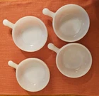 Vintage Glass Bake White Milk Glass Soup Bowl Dish w Handle Lot Of 4
