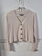 Abercrombie Fitch Tan Cropped Cardigan Button Up Sweater Rib Knit Size Small