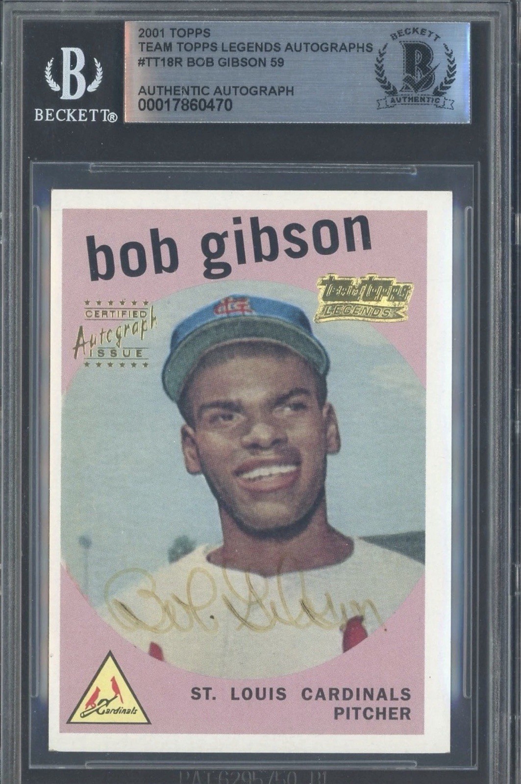 Bob Gibson Auto Gold Signed 2001 Team Topps Legends 1959 RC Rookie Retro HOF🔥💪