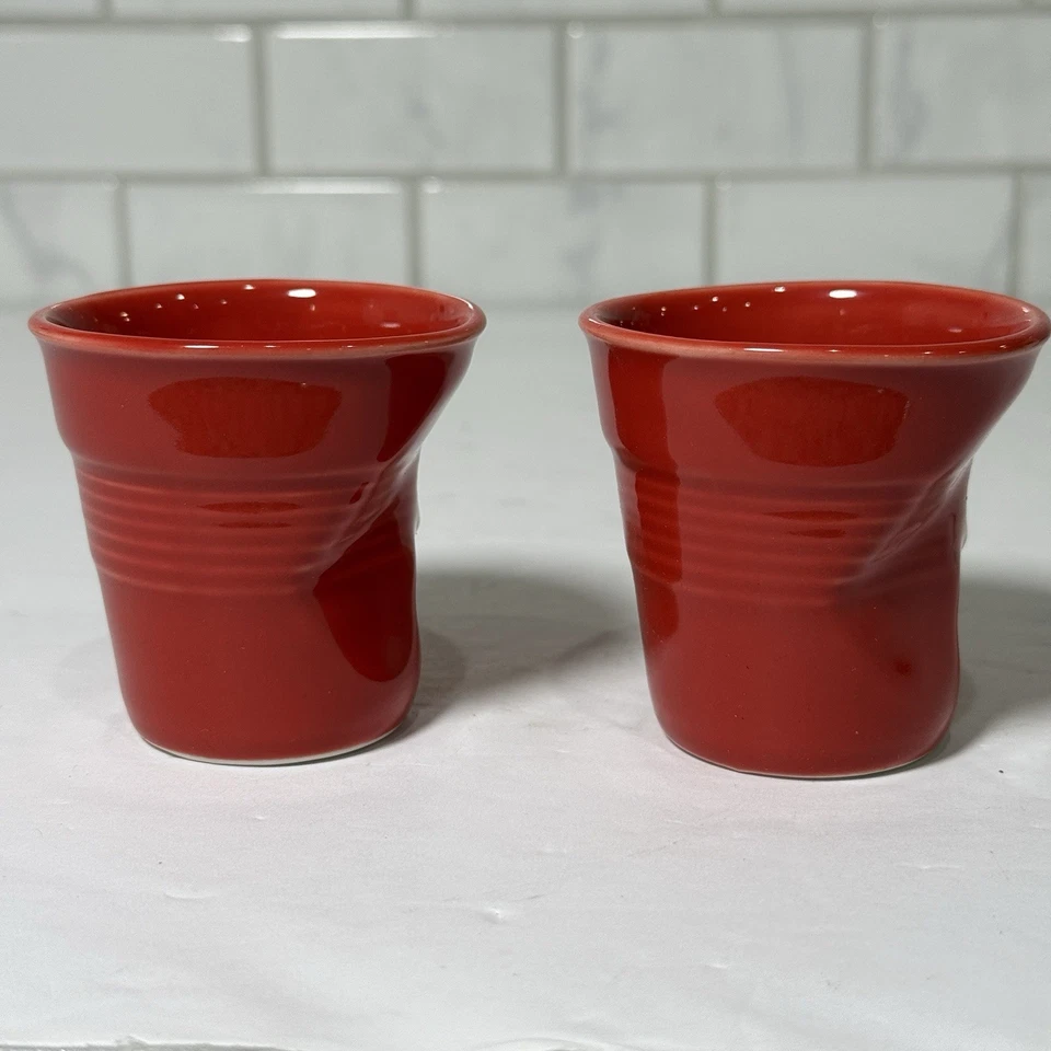 Juego de 4 tazas de porcelana Revol France Froisses Espresso Crumple blanco rojo Foto 2 de 4