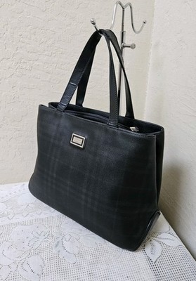 Burberry Coated Canvas Check Green Black Handbag Satchel Vintage