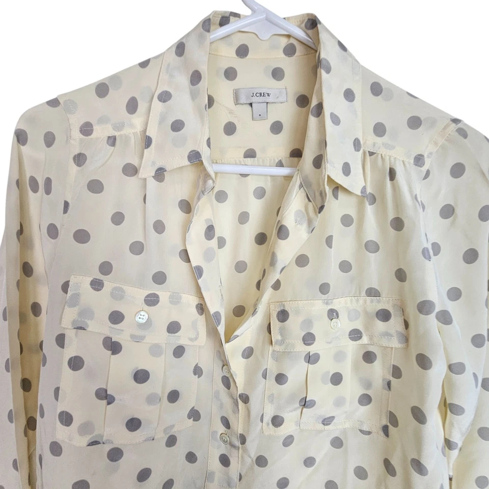 Camisa J Crew Camisa de Seda con Botones Camisa a Lunares Camisa Manga Larga 0 Crema Foto 2 de 4