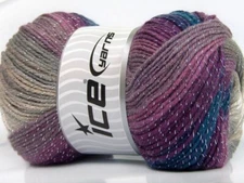 (1) 100 gr Magic Glitz 56751 Grey Purple Blue + Metallic Self-Striping Ice Yarns