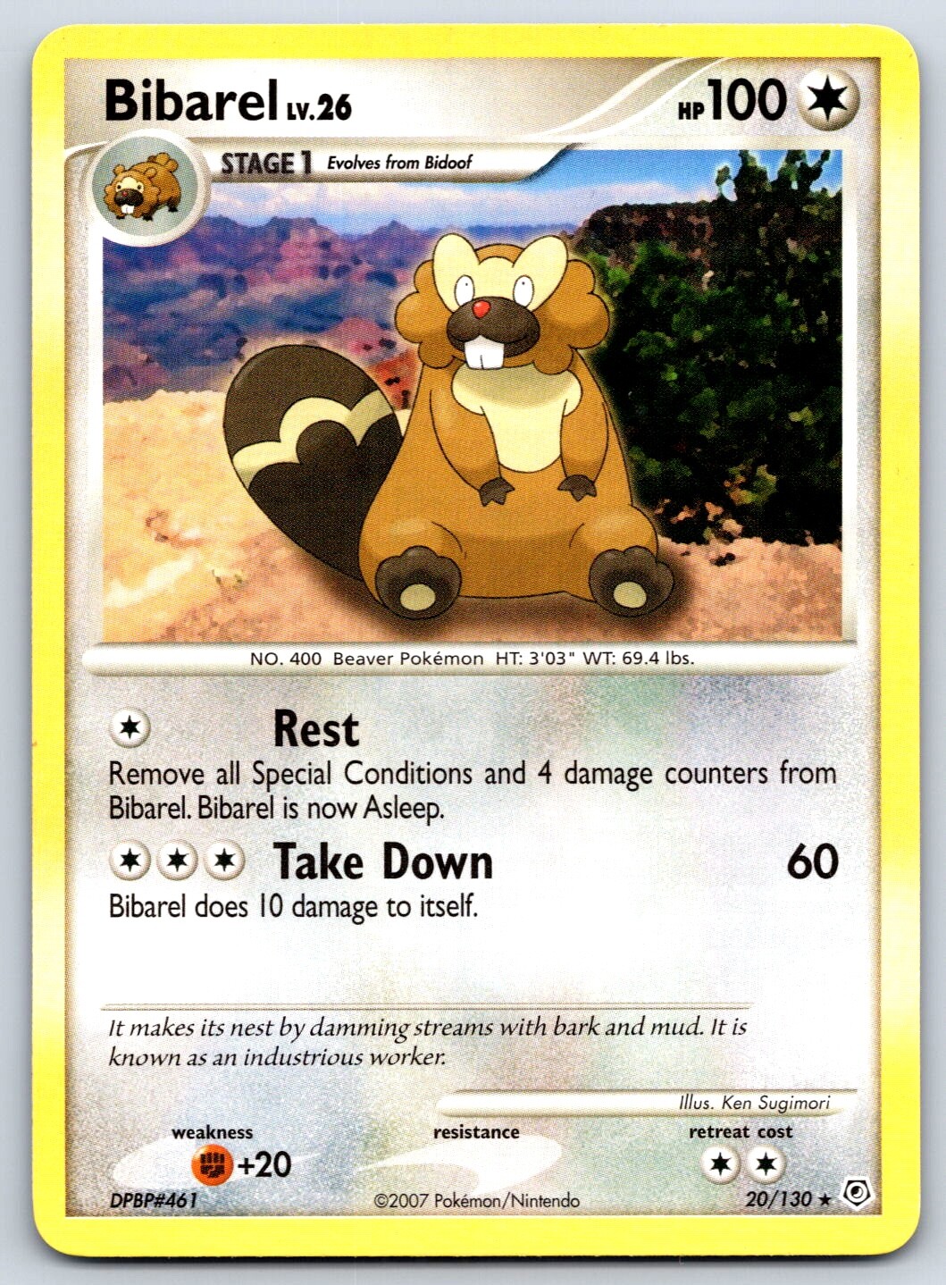 Bibarel - Diamond Pearl 20/130 Rare Ken Sugimori Pokemon Card LP