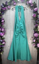 Fashion Nova Maxi Dress Silky Smooth Long Halter Top Teal Green Size Large