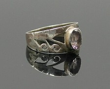 INDIA VINTAGE GENUINE AMETHYST CUT THROUGH DESIGN STERLING SILVER RING SIZE 10