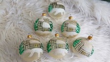 Set of 6 Blown Glass Christmas Tree Baubles 26cm opaque hand painted