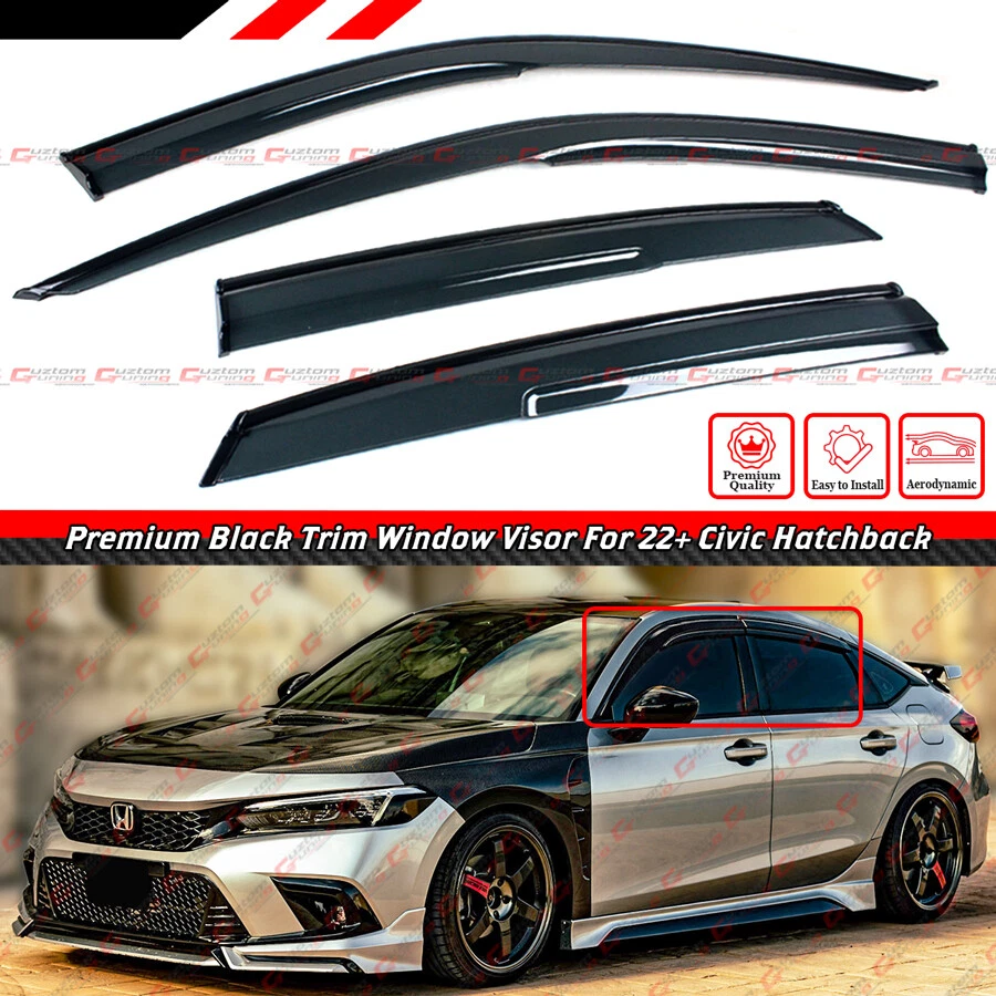 FOR 22-25 HONDA CIVIC HATCHBACK JDM BLACK TRIM WINDOW VISOR RAIN GUARD W/ CLIPS - Image 2 of 4