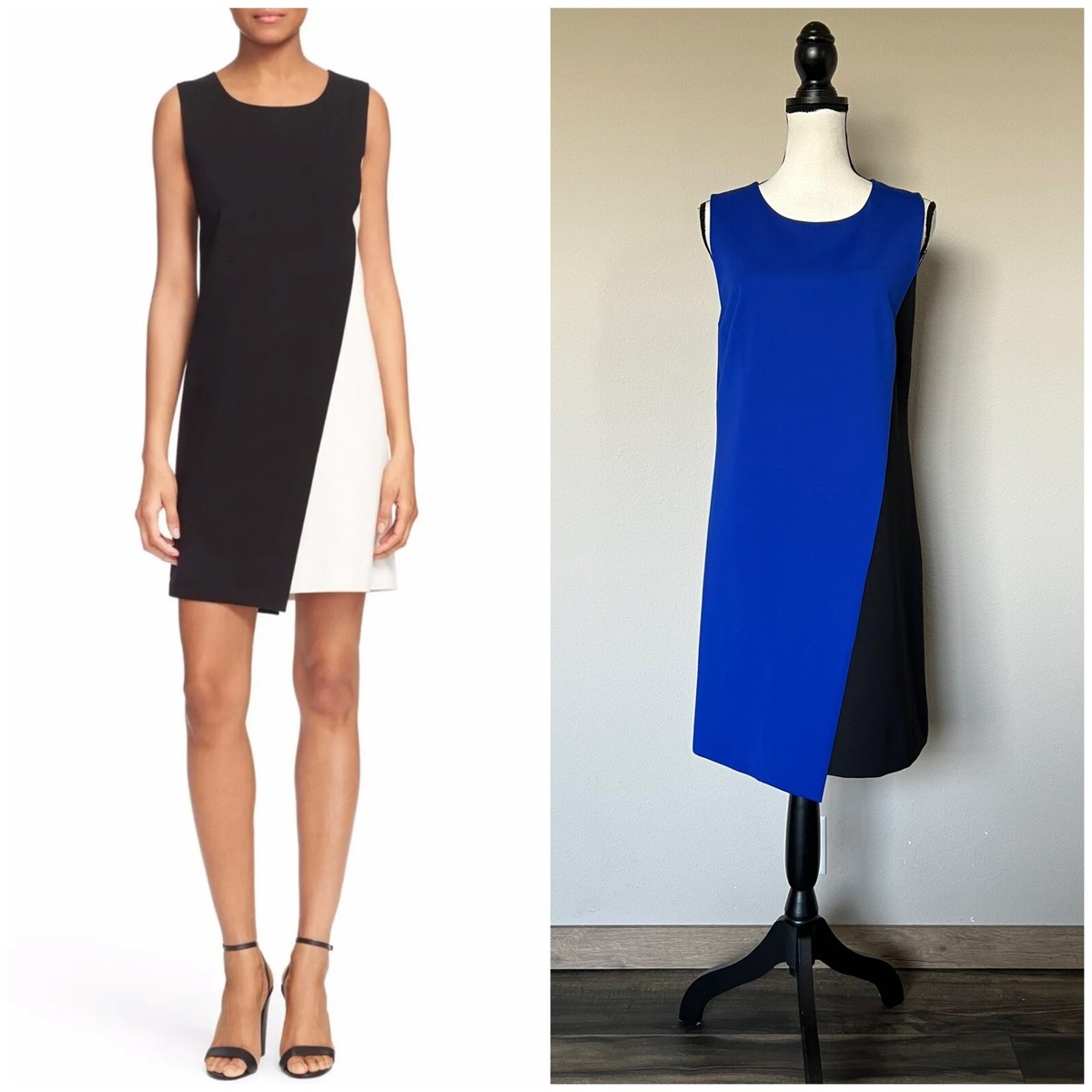 Diane von Furstenberg Black Cobalt Blue Colorblock Livvy Shift Dress Size 10