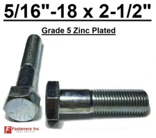 5/16-18 x 2-1/2" (PT) Hex Bolt Zinc Plated Grade 5 Cap Screw Coarse Thread