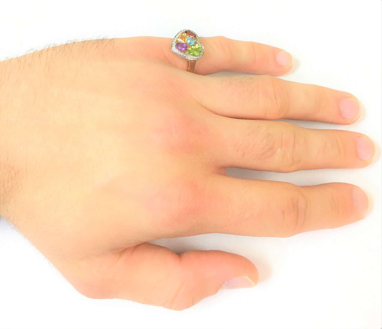 10k Heart Shaped Ring with Multi Colored Gem Ston… - image 10
