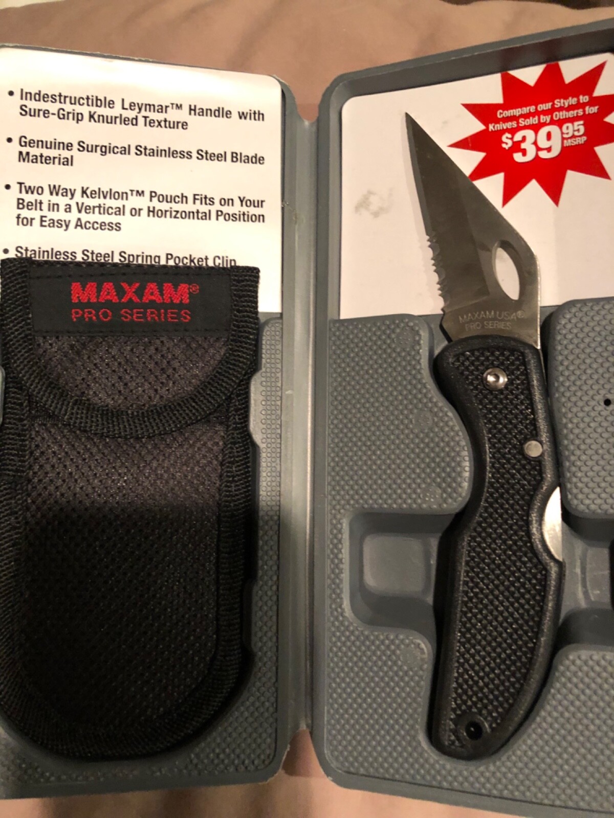 Maxam Pro Series Serrated Stainless Steel Blade Folding Knife w/ Sheath
