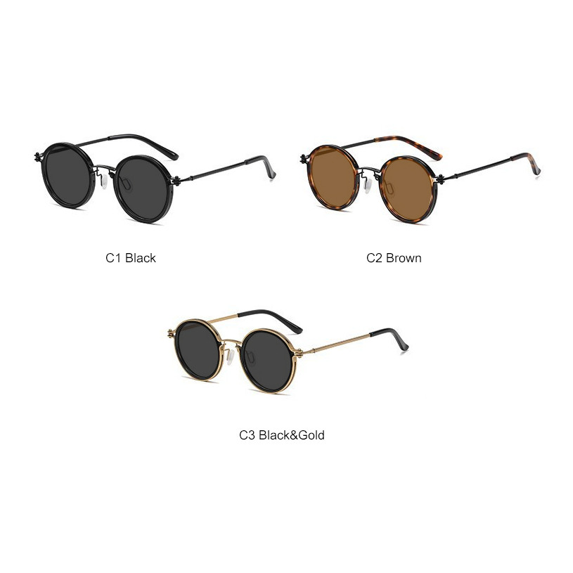 Occhiali da sole unisex eleganti montatura rotonda metallo e PC miopia colorata foto 5