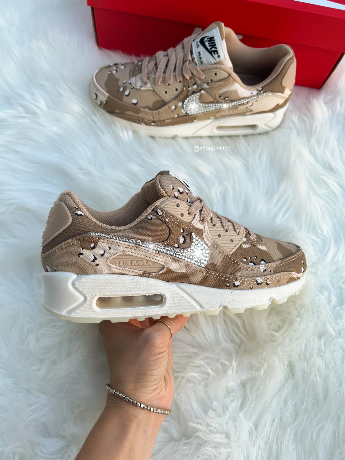 Women's Bling Crystal Came Tan Nike Air Max 90 Sneakers | eBay