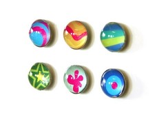 6 x magnes szklany / magnesy na lodówkę Ø 17mm różne wzory kolorowe, akrylowe
