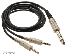 Stereo 1/4" 6.3mm Male to Dual 3.5mm Stereo Male Y-Splitter Audio Cable
