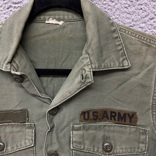 US Army Military OG 107 Shirt Mans Cotton Sateen Vietnam Era 1969 Vtg Uniform