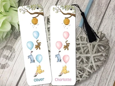 CUSH-N-CRAFT Personalised Winnie the Pooh Metal Bookmark & Tassel Gift Idea - Pink or Blue